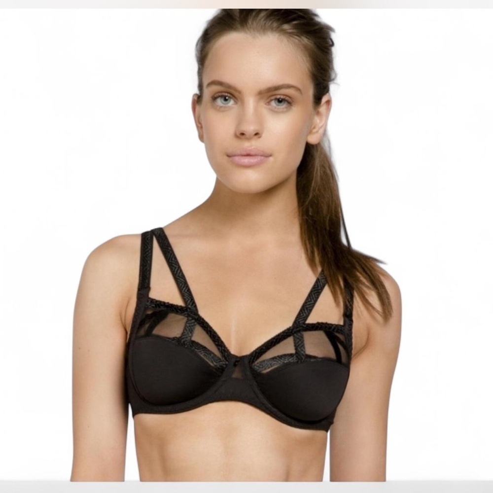 Louisa Bracq Sexy Black Lace Sheer T-shirt Bra Underwire Woman's US 38D